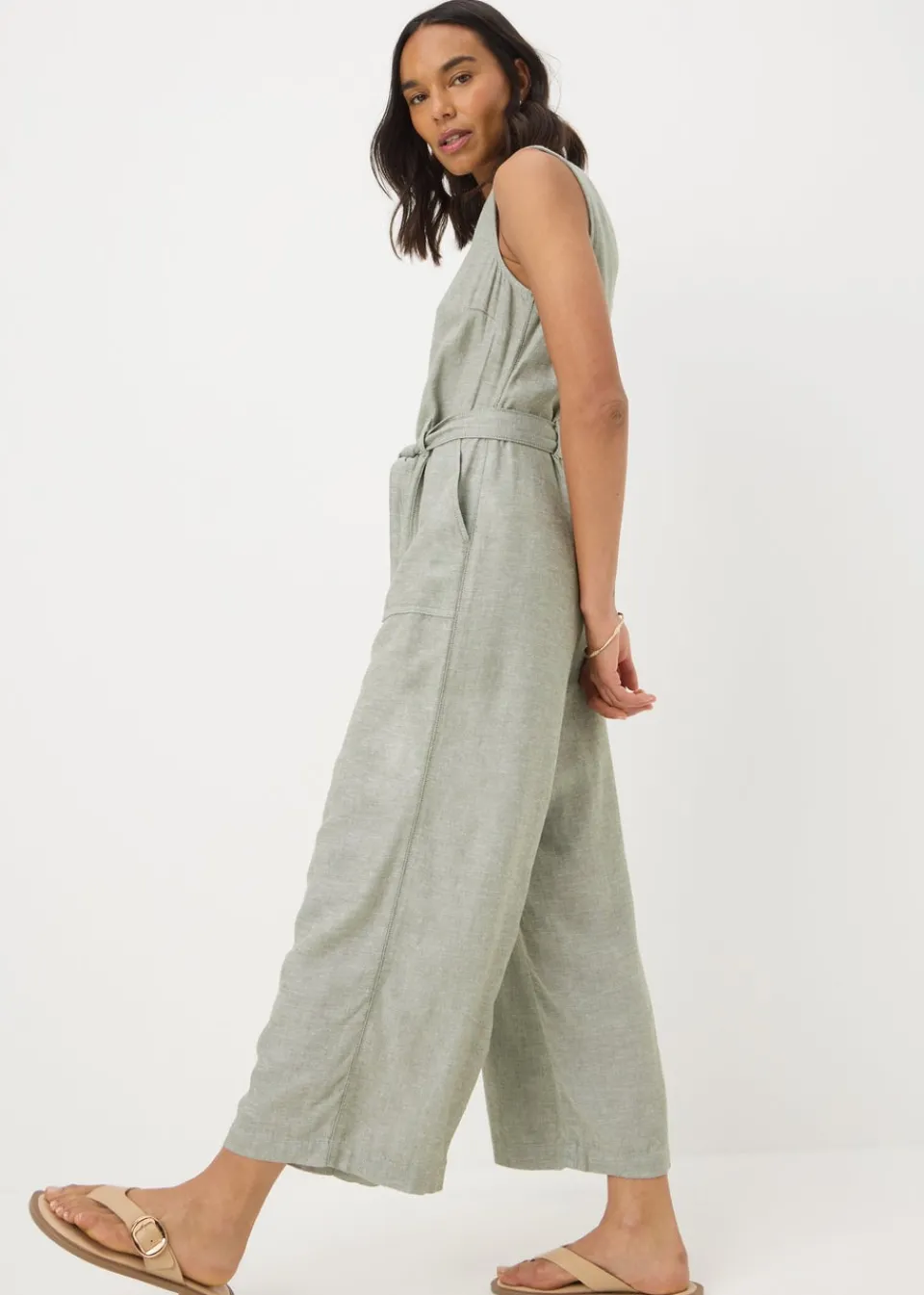 Jumpsuits & Playsuits>Papaya Green Linen Blend Jumpsuit