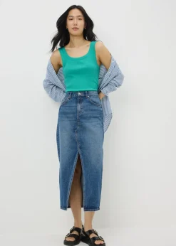 Tops>Papaya Green Ribbed Scoop Neck Vest Top
