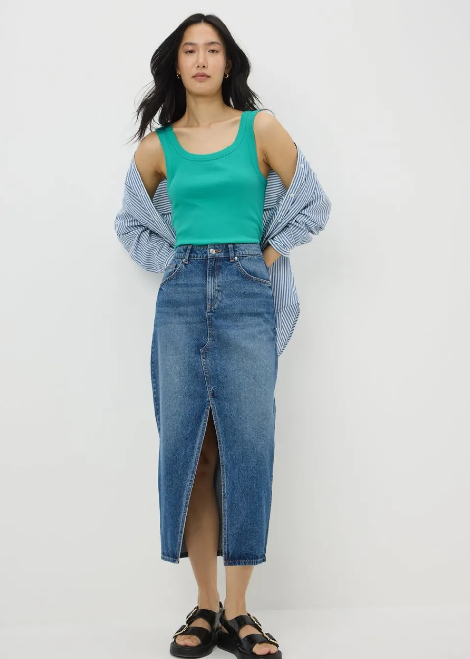 Tops>Papaya Green Ribbed Scoop Neck Vest Top