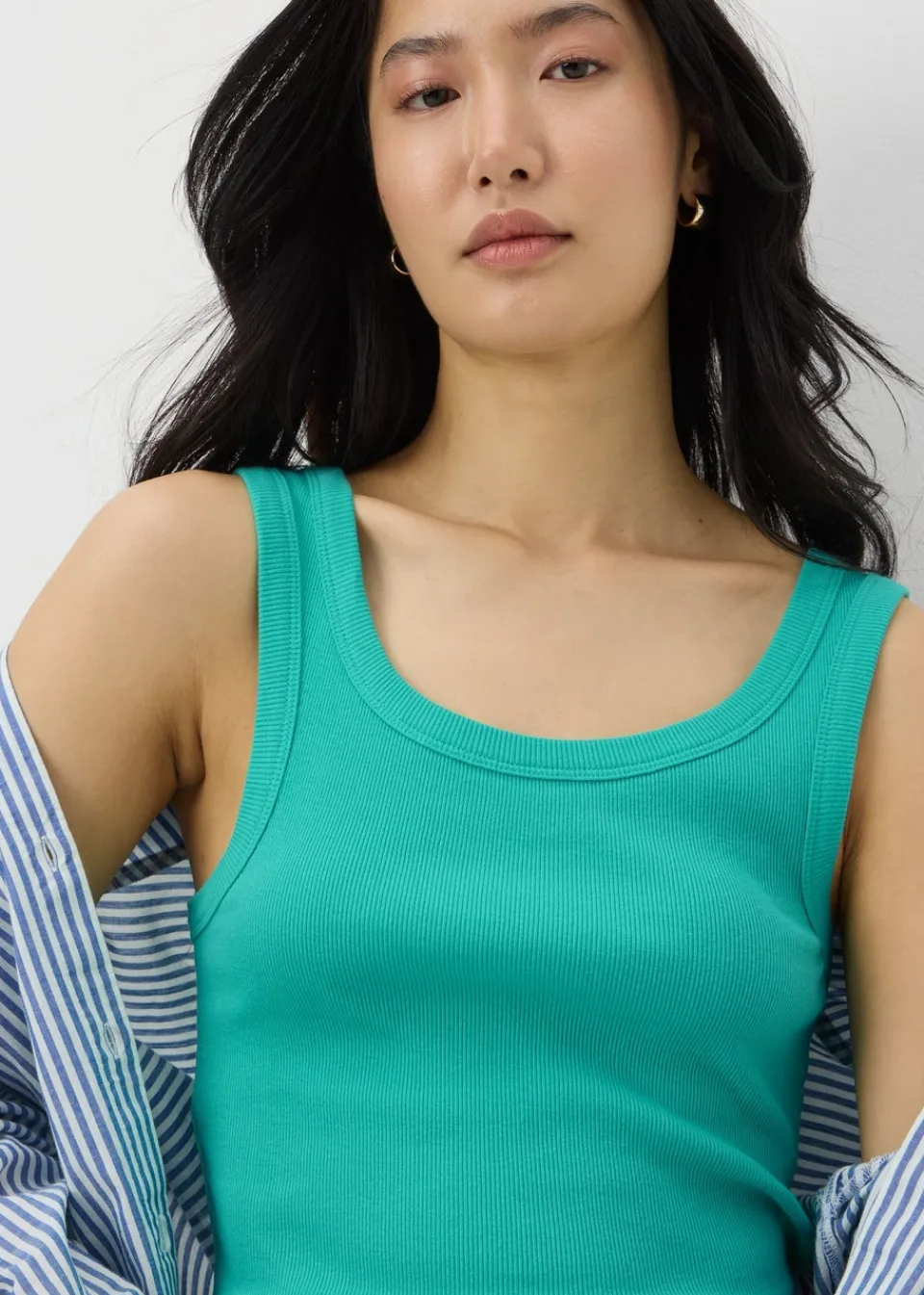 Tops>Papaya Green Ribbed Scoop Neck Vest Top