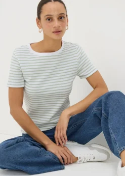 T-Shirts>Papaya Green Stripe Fitted T-Shirt