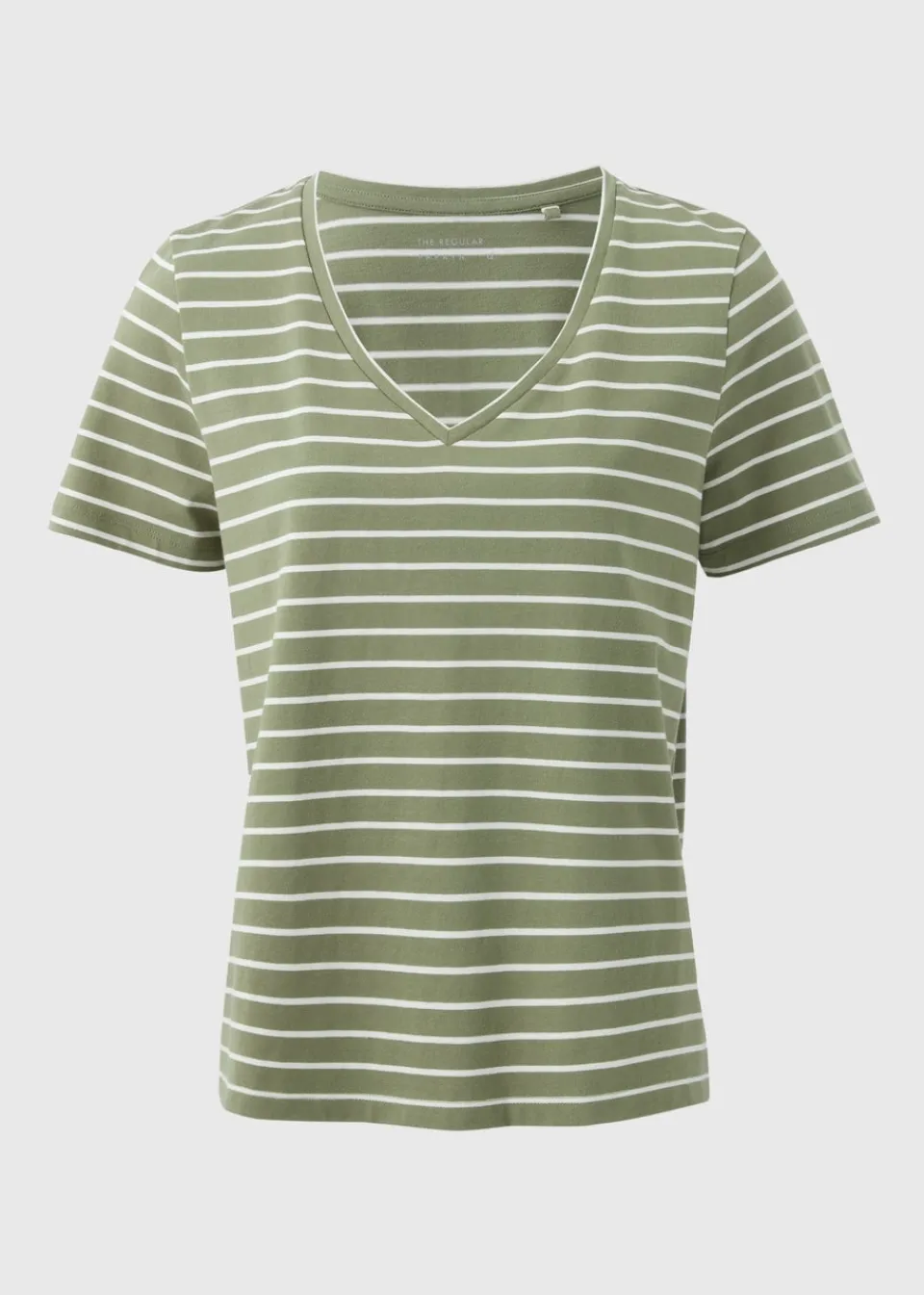 T-Shirts>Papaya Green Stripe V Neck Regular Fit T-Shirt