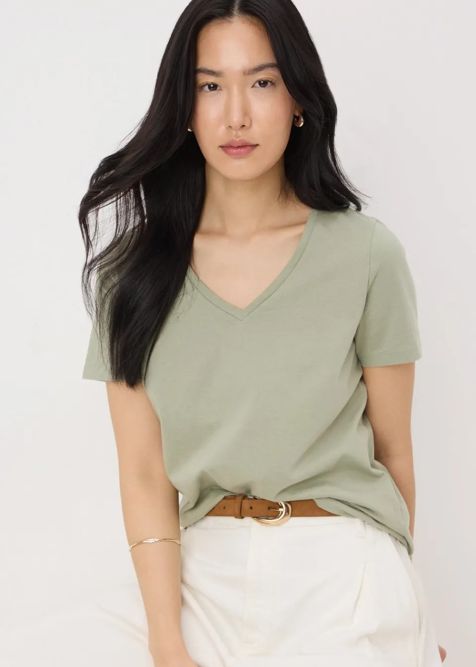 T-Shirts>Papaya Green V-Neck Regular Fit T-Shirt