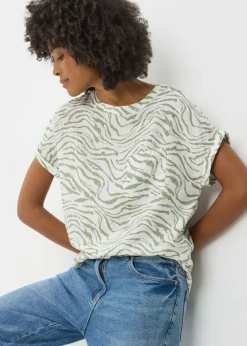 Tops>Papaya Green Zebra Print Pocket Box Top