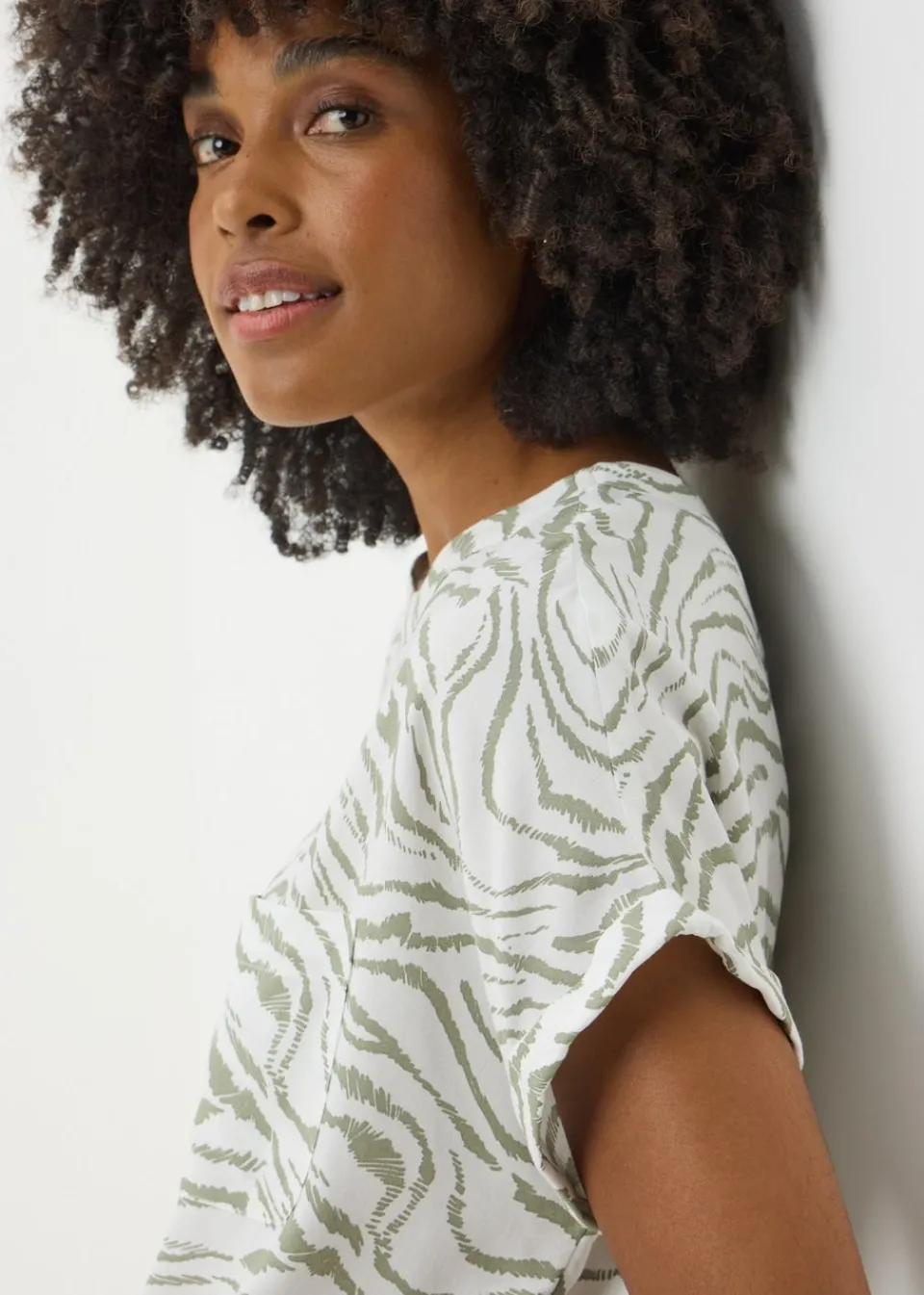 Tops>Papaya Green Zebra Print Pocket Box Top