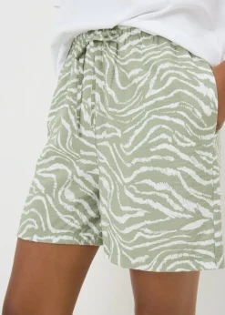 Shorts>Papaya Green Zebra Print Textured Shorts
