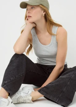Trousers>Papaya Grey Acid Wash Wide Leg Jogger Trousers