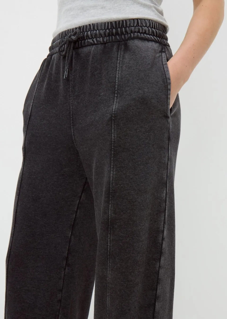 Trousers>Papaya Grey Acid Wash Wide Leg Jogger Trousers