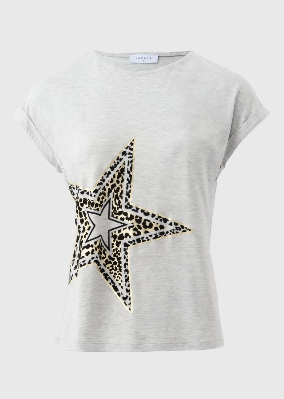 T-Shirts>Papaya Grey Animal Flocked Star Graphic T-Shirt