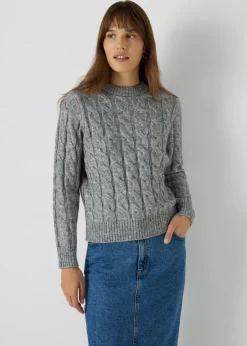 Tops>Papaya Cable Knit Jumper Grey