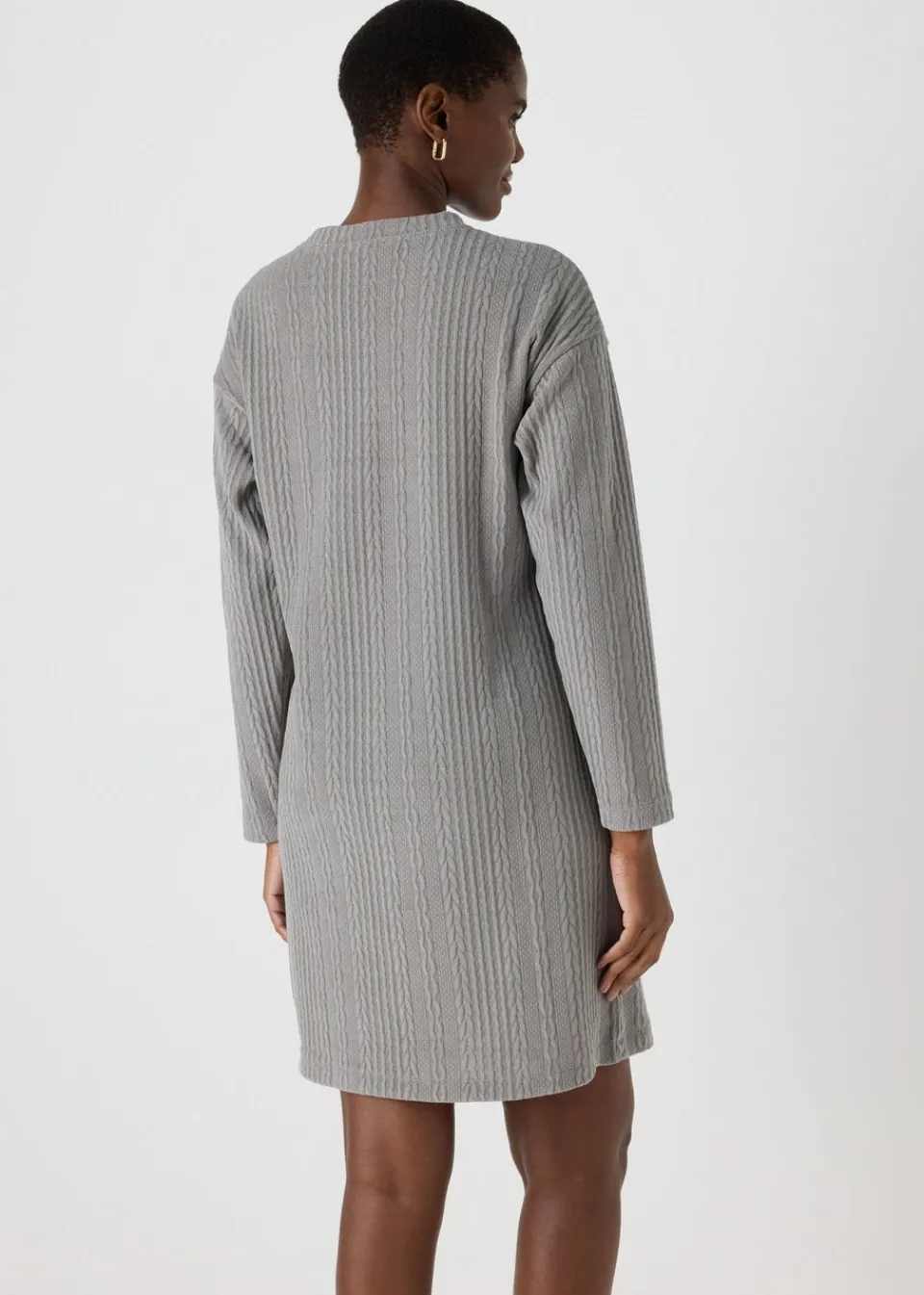 Knitwear>Papaya Cable Knit Mini Dress Grey