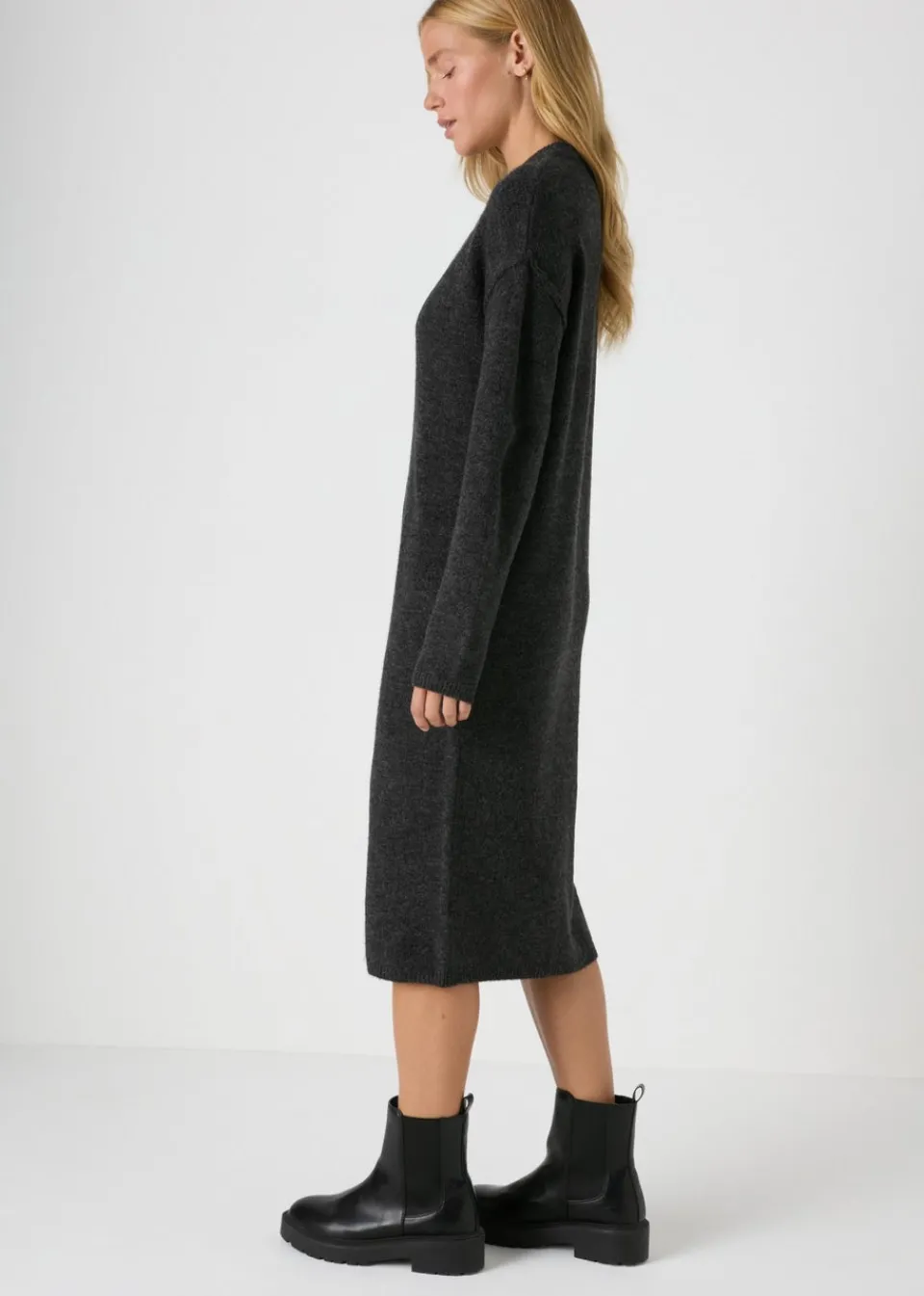 Dresses>Papaya Grey Front Seam Knitted Midi Dress