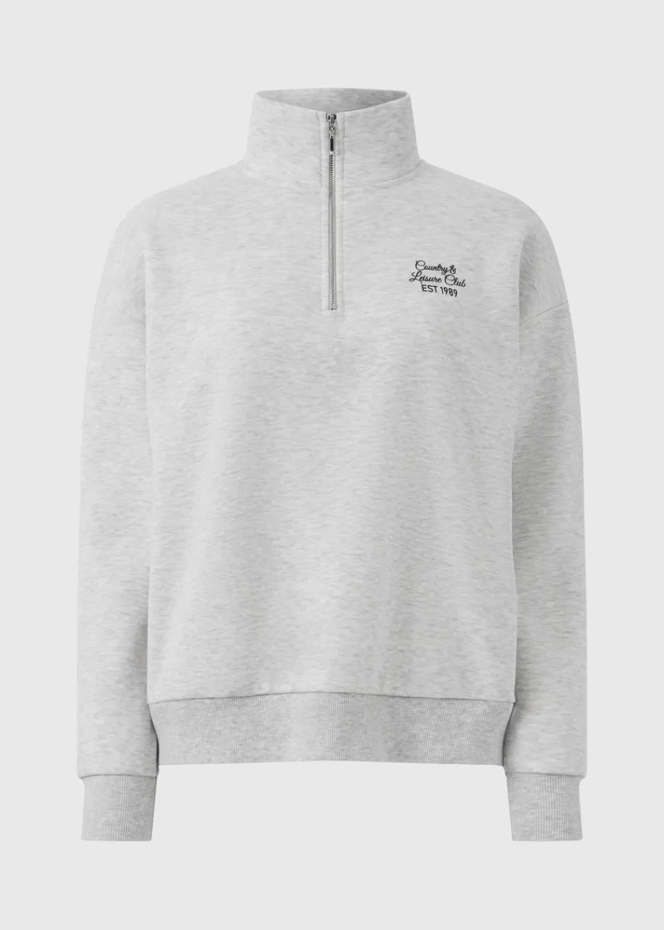 Tops>Papaya Grey Leisure Club Half Zip Sweatshirt
