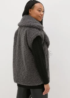 Coats & Jackets>Papaya Grey Oversized Borg Gilet