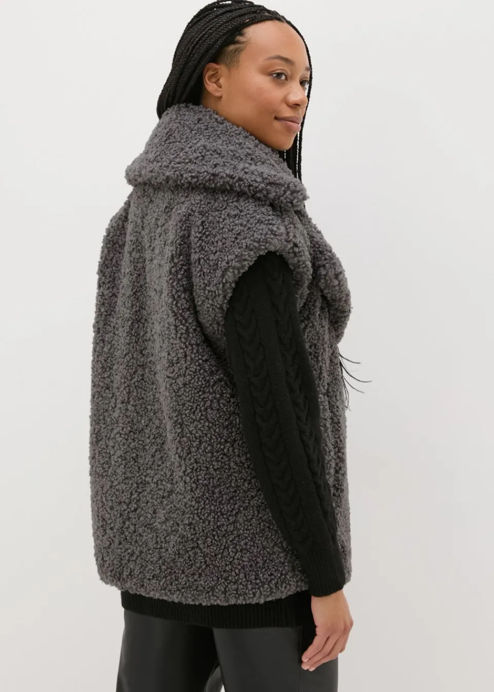 Coats & Jackets>Papaya Grey Oversized Borg Gilet