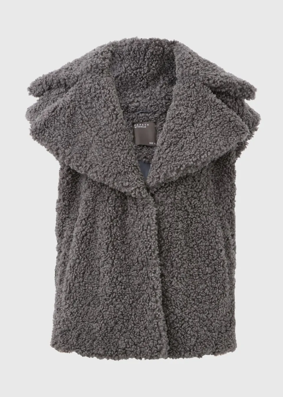 Coats & Jackets>Papaya Grey Oversized Borg Gilet