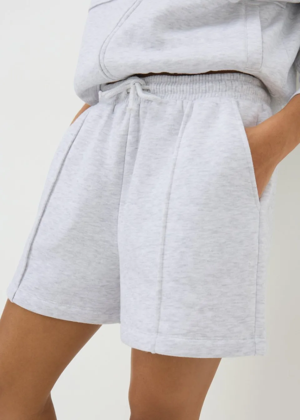 Shorts>Papaya Grey Pintuck Jersey Co Ord Shorts