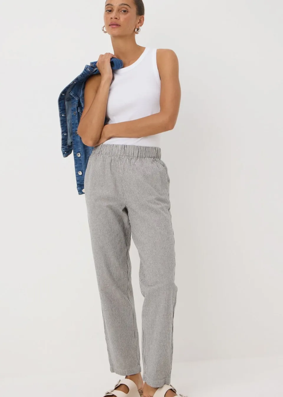 Trousers>Papaya Grey Stripe Pull On Trousers