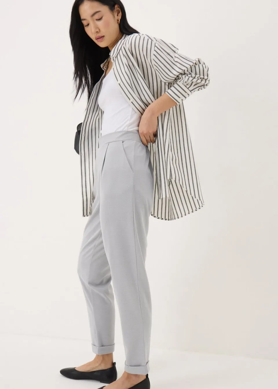 Trousers>Papaya Grey Tapered Ponte Trousers
