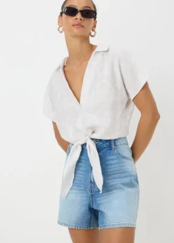 Tops>Papaya Grey Tie Waist Shirt