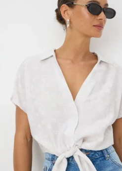 Tops>Papaya Grey Tie Waist Shirt
