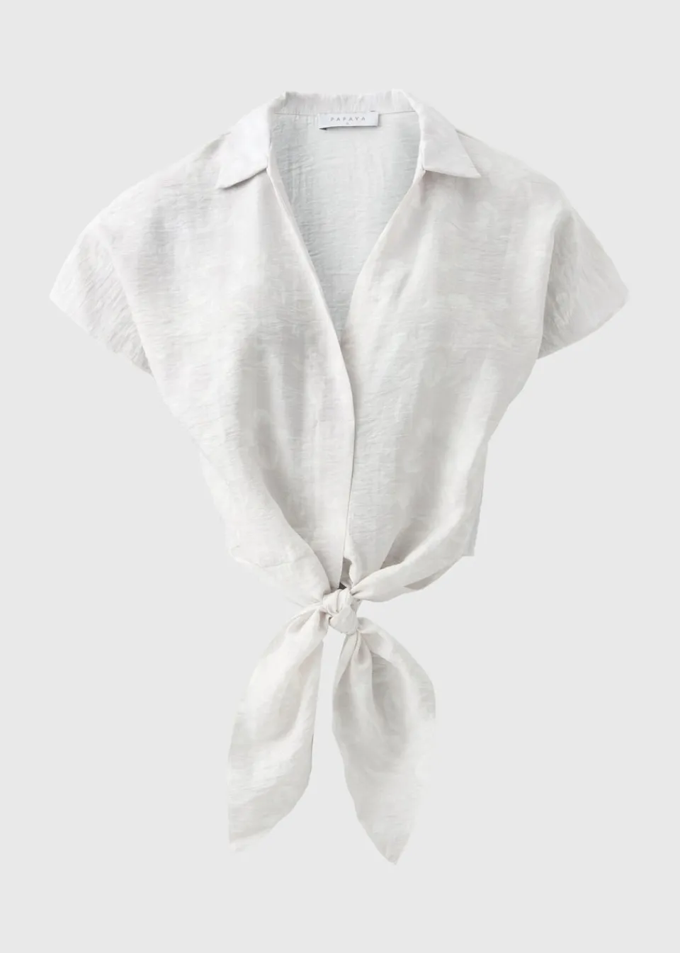 Tops>Papaya Grey Tie Waist Shirt