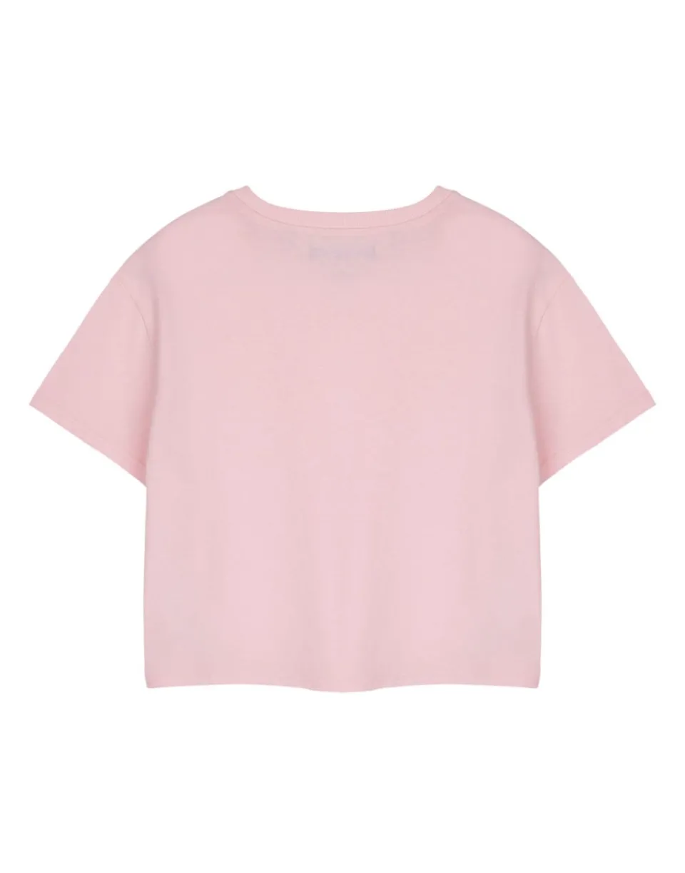 T-Shirts>Hello Kitty Pink Club Cropped Short Sleeved T-Shirt