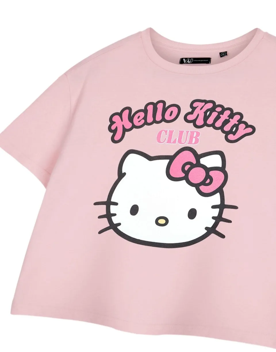 T-Shirts>Hello Kitty Pink Club Cropped Short Sleeved T-Shirt