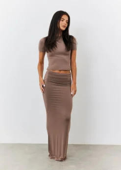 Skirts>In The Style Brown Maxi Skirt