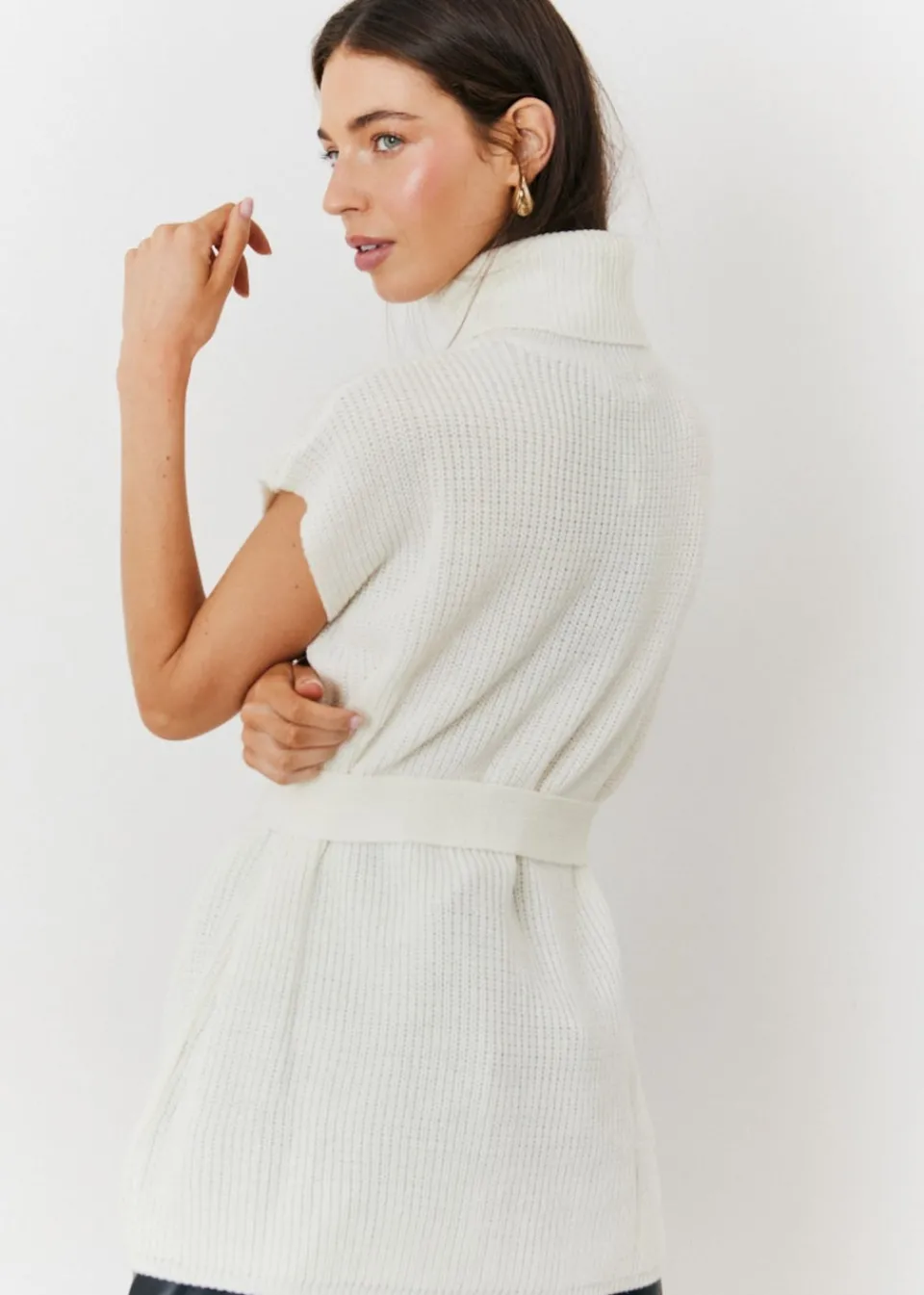 Tops>In The Style Cream Belted Knit Jumper