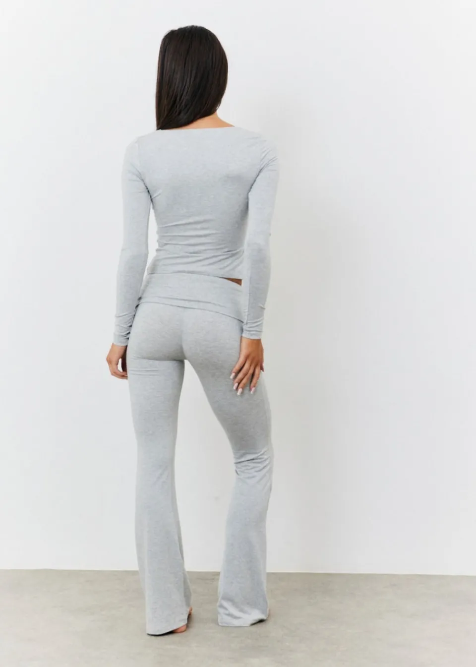 Tops>In The Style Grey Long Sleeve Bardot Top