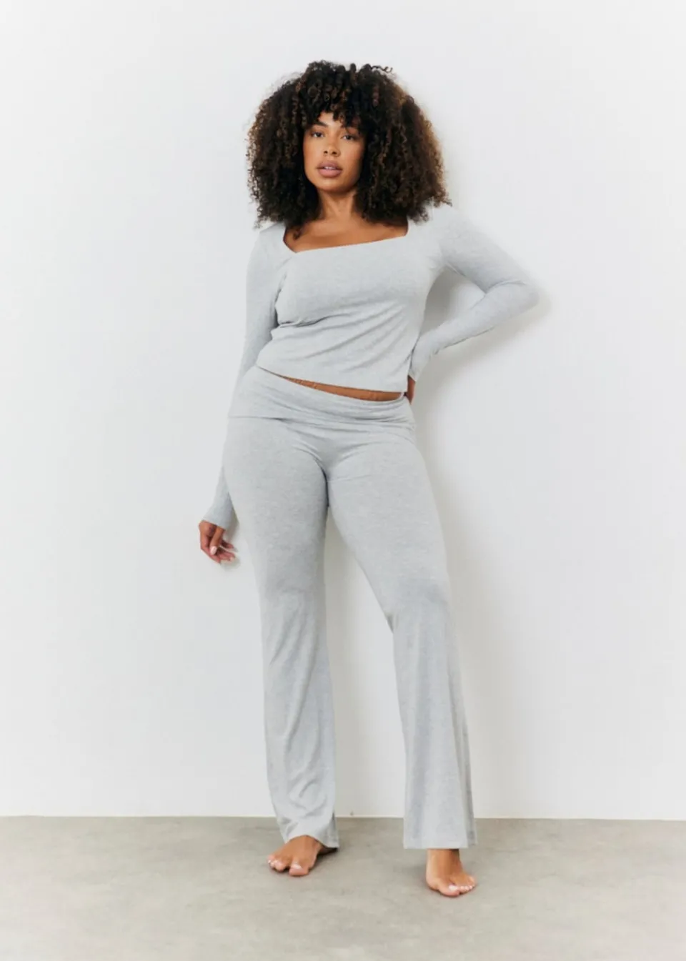 Tops>In The Style Grey Long Sleeve Bardot Top