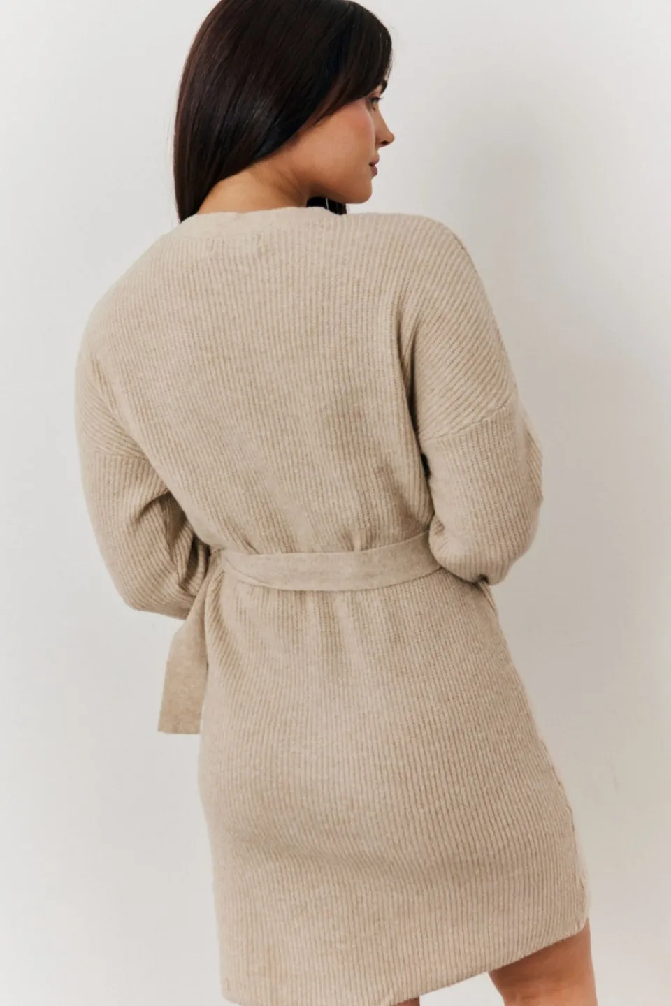 Knitwear>In The Style Oatmeal Knitted Wrap Dress
