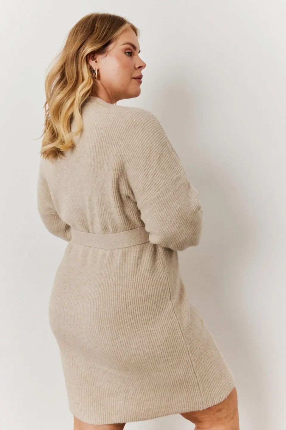 Knitwear>In The Style Oatmeal Knitted Wrap Dress