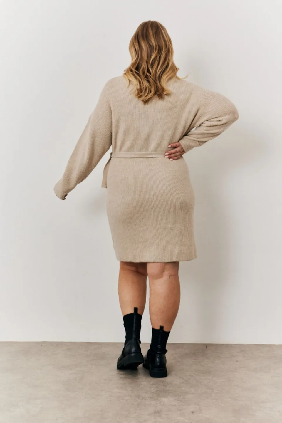 Knitwear>In The Style Oatmeal Knitted Wrap Dress