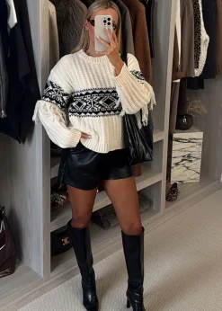 Tops>In The Style Perri Sian Cream Aztec Fringe Jumper