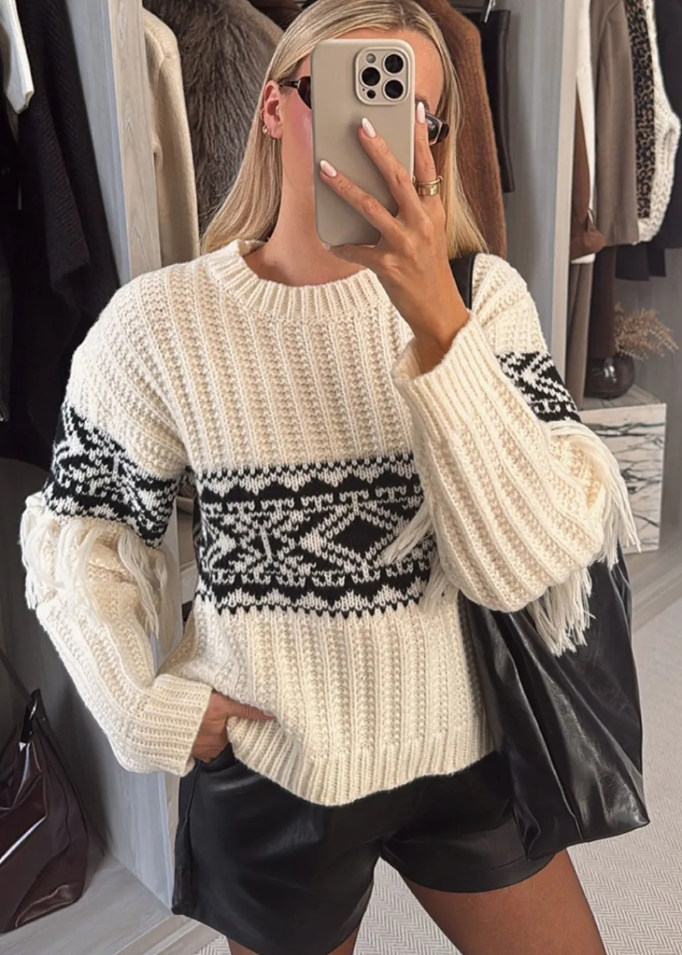 Tops>In The Style Perri Sian Cream Aztec Fringe Jumper