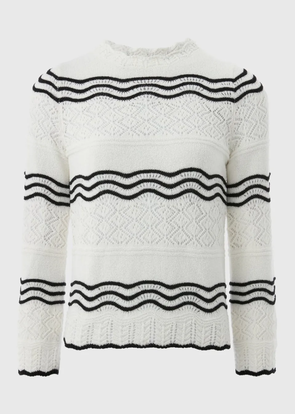 Tops>Papaya Ivory Stripe Pointelle Stitch Jumper