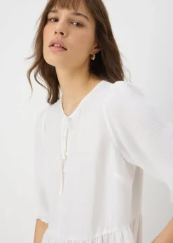 Tops>Papaya Ivory Tie Neck Peplum Blouse