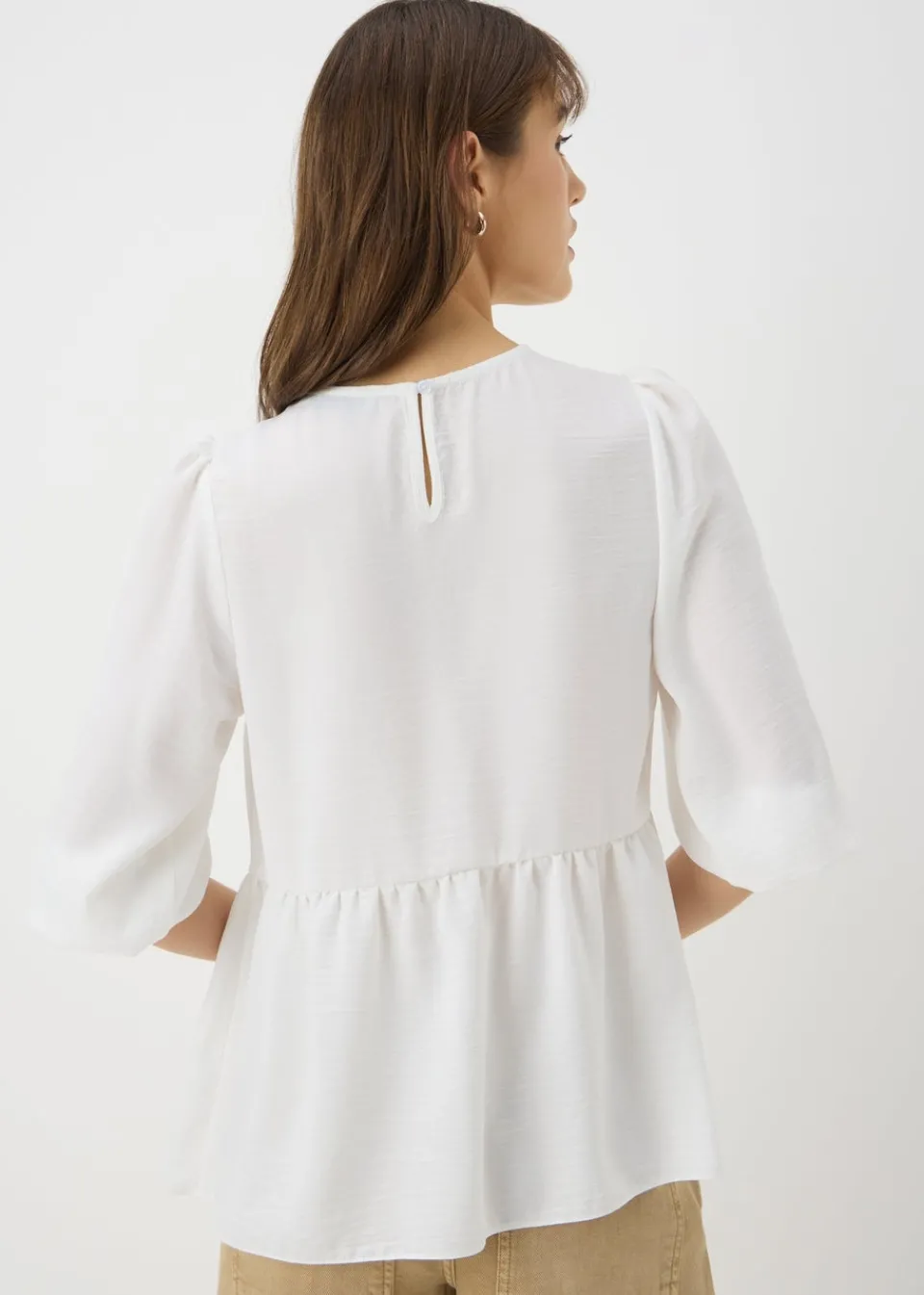 Tops>Papaya Ivory Tie Neck Peplum Blouse