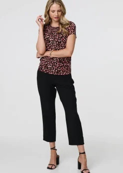Tops>Izabel London Black Animal Print Sparkle Trim Cap Sleeve Top