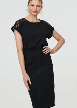 Skirts>Izabel London Black Faux Suede Knee Length Pencil Skirt