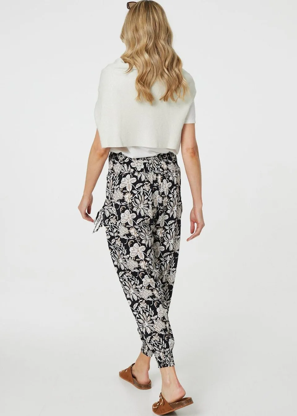 Trousers>Izabel London Black Floral Print Relaxed Harem Pants