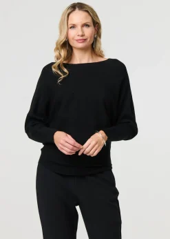 Tops>Izabel London Black Lace Trim V-Back Boat Neck Jumper Top