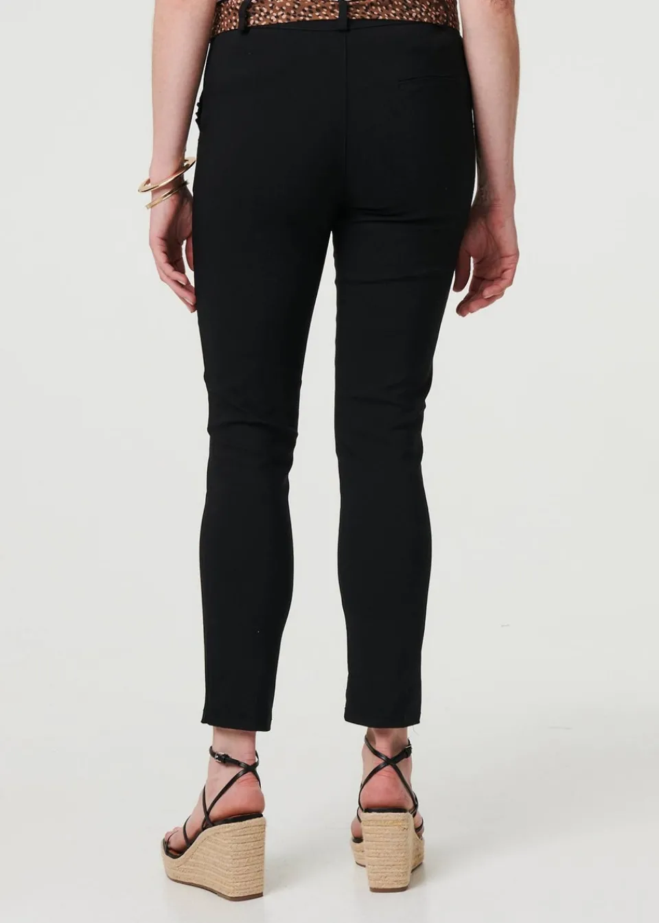 Trousers>Izabel London Black Mid Rise Straight Trousers with Belt
