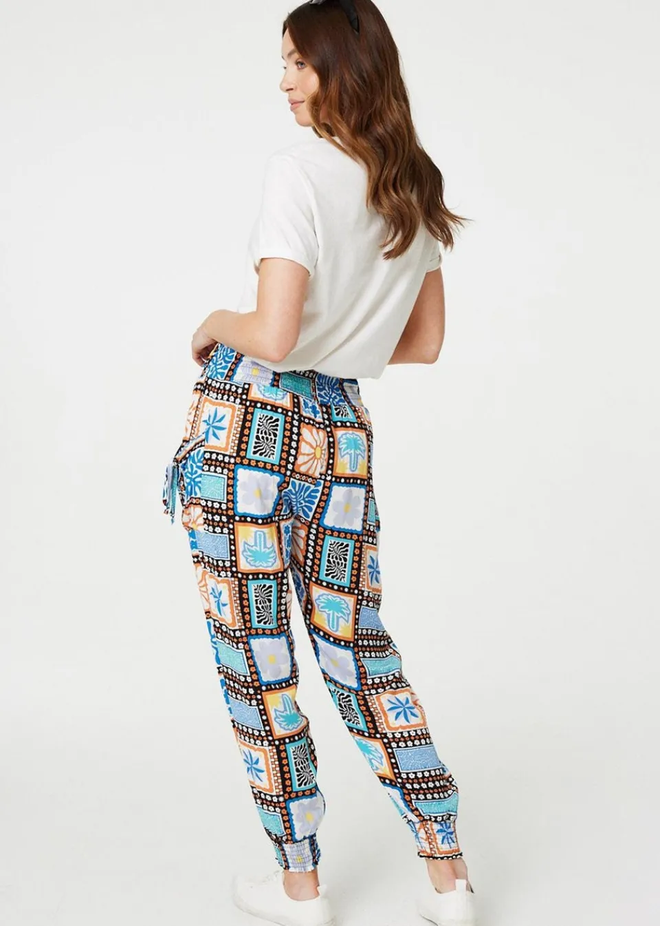 Trousers>Izabel London Black Mosaic Print High Waist Harem Pants