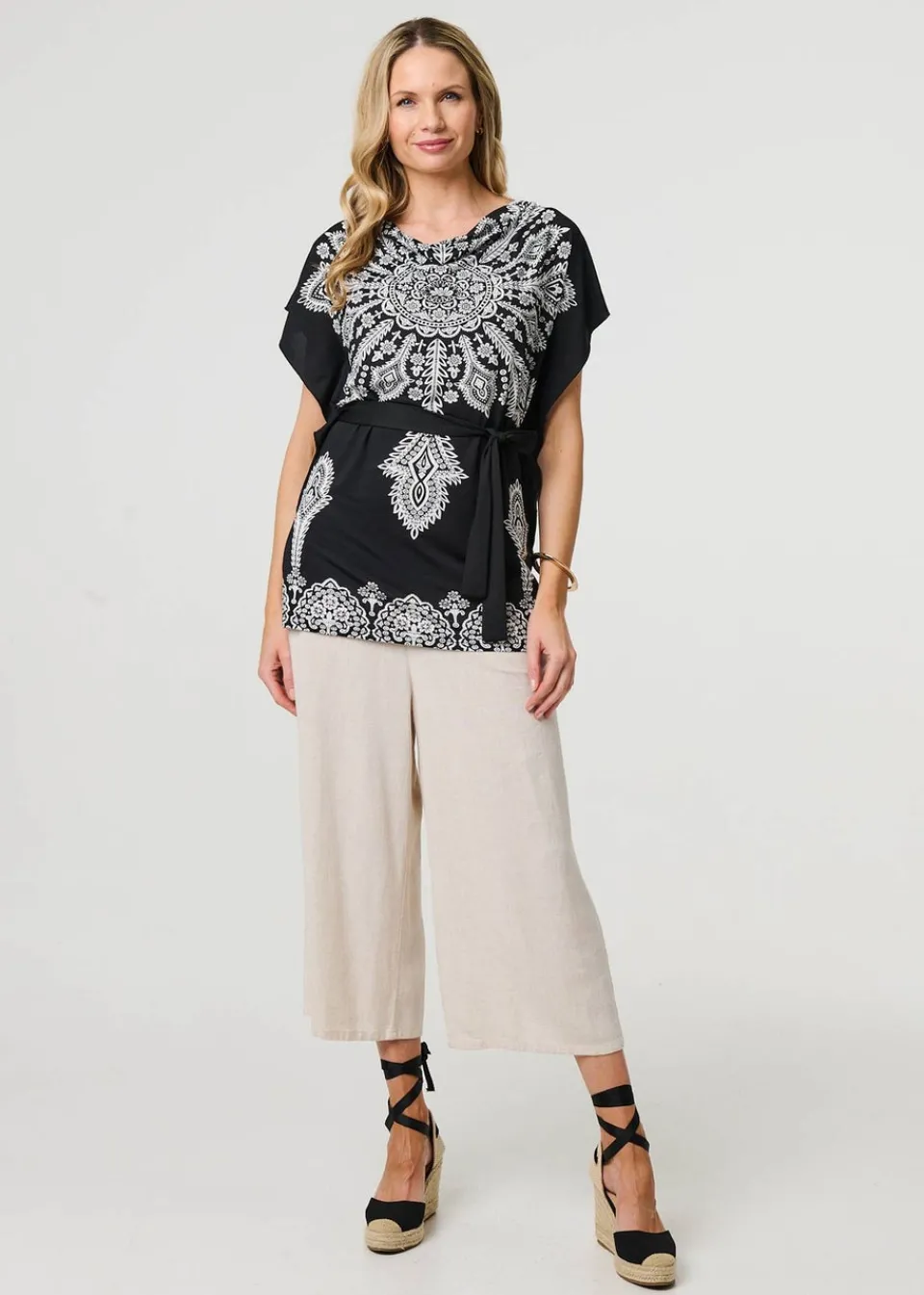 Tops>Izabel London Black Paisley Print Tie Waist Kimono Blouse Top
