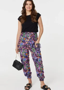 Trousers>Izabel London Black Paisley Tassel Pocket Harem Pants