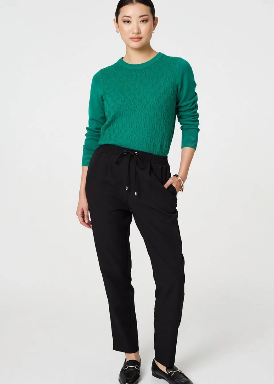 Trousers>Izabel London Black Plain Drawstring Waist Slim Trousers