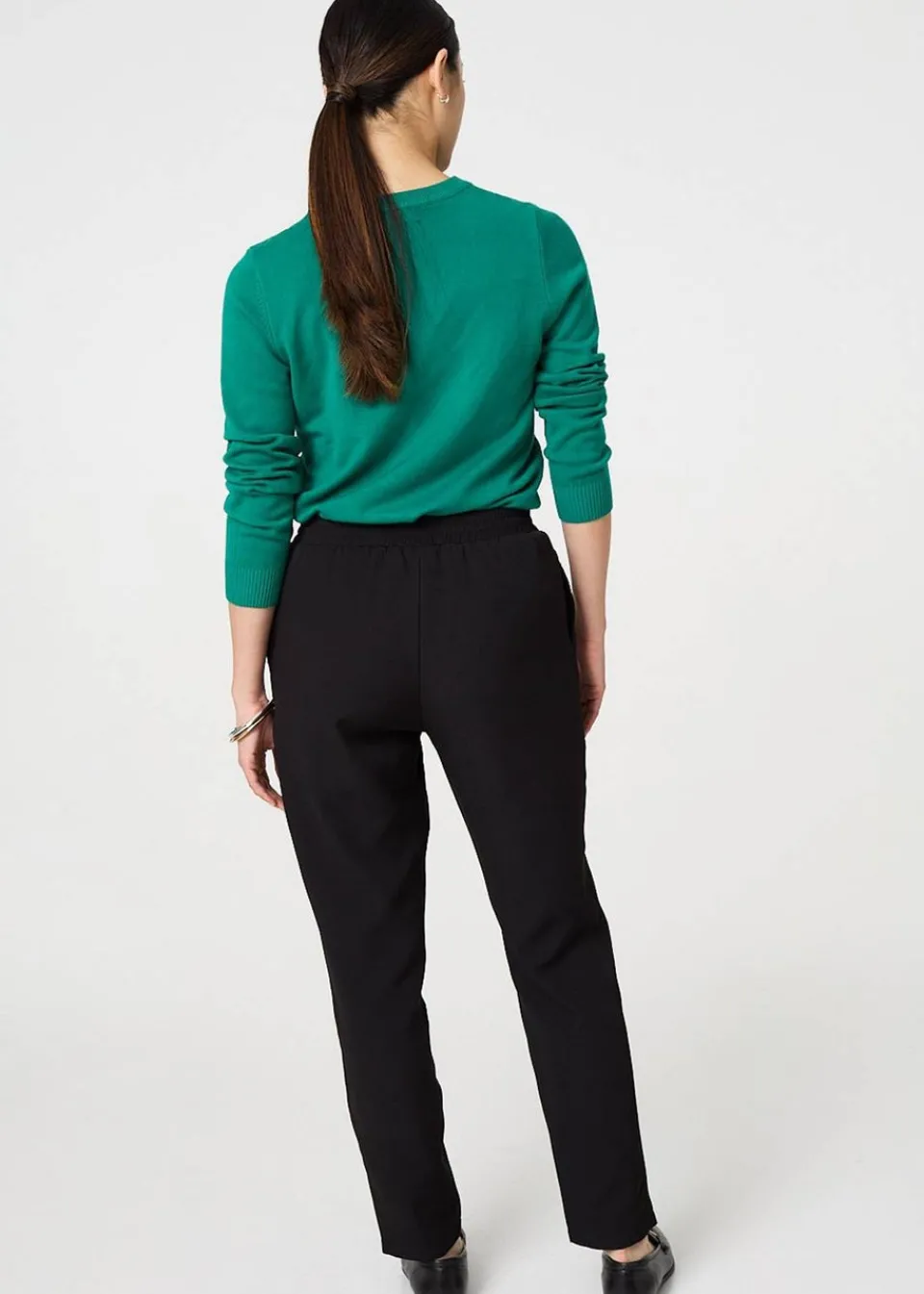 Trousers>Izabel London Black Plain Drawstring Waist Slim Trousers